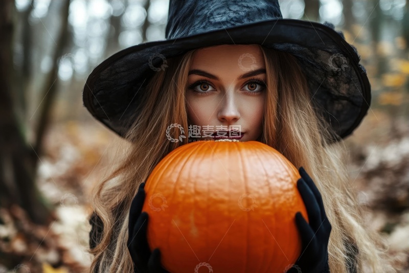 高清大图下载【趣麦麦图】-拿着一个南瓜的女巫