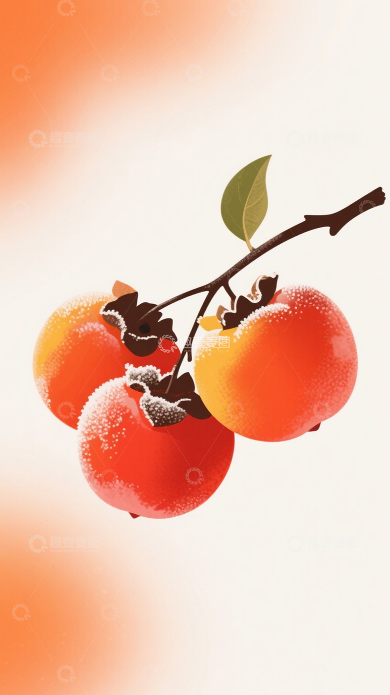 高清大图下载【趣麦麦图】-霜柿暖枝治愈喜庆3