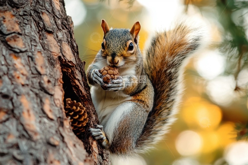 高清大图下载【趣麦麦图】趴在树上的一只小松鼠