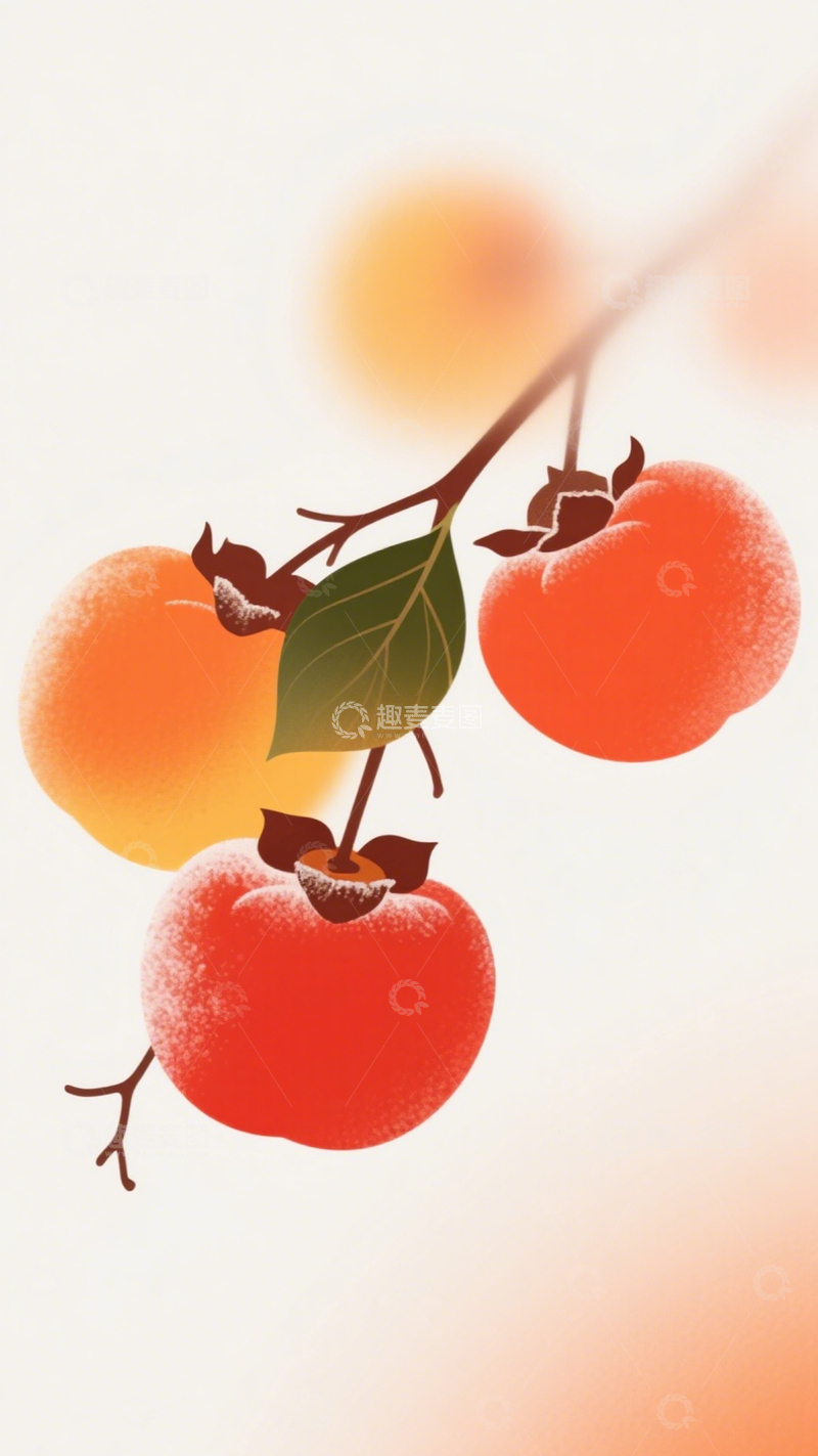 高清大图下载【趣麦麦图】-霜柿暖枝治愈喜庆2