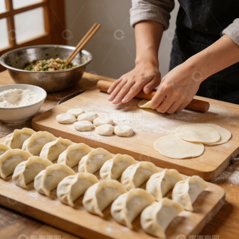 高清大图下载【趣麦麦图】包饺子的场景