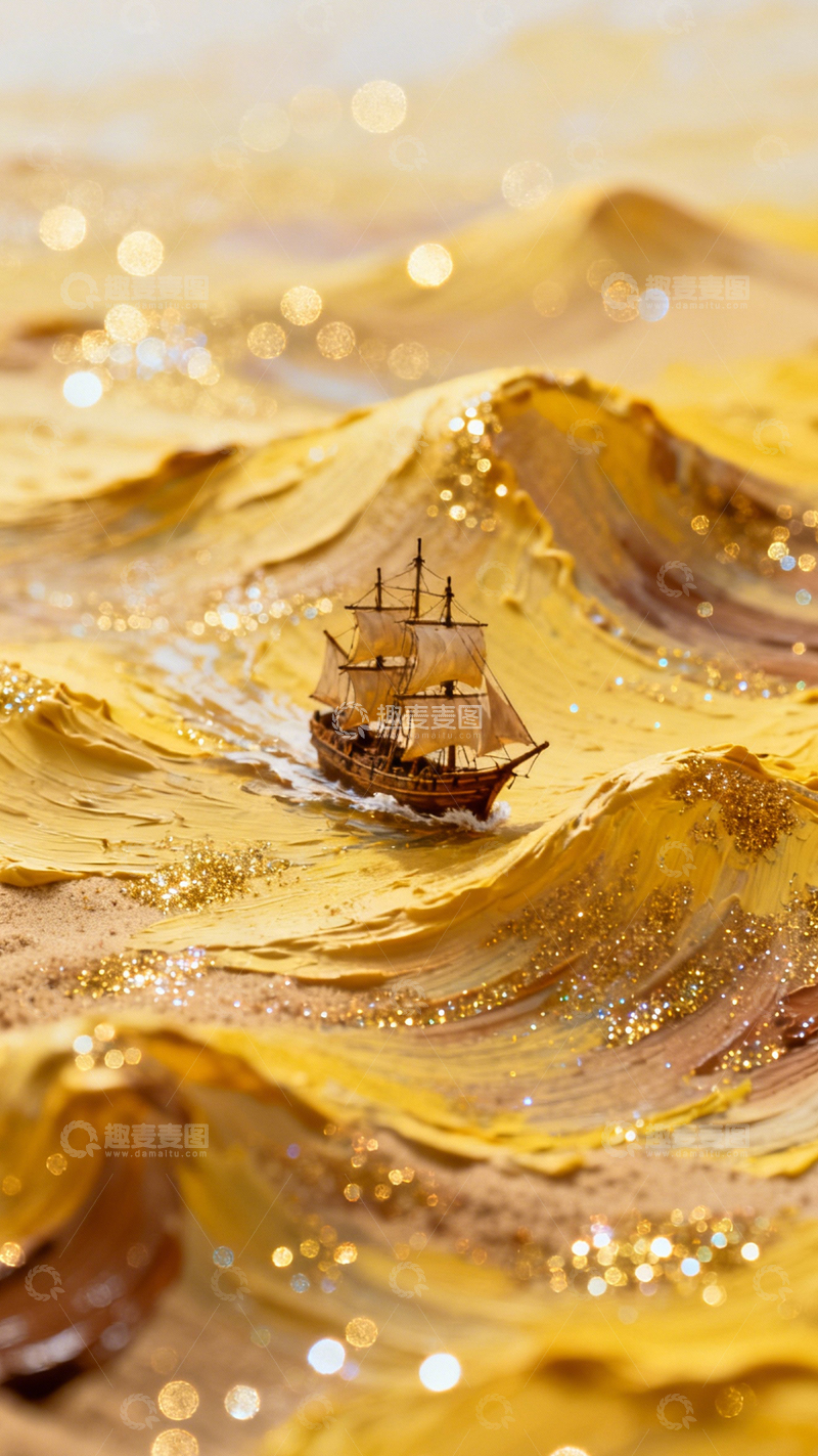 高清大图下载【趣麦麦图】金浪航船奇幻复古1