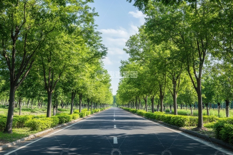 高清大图下载【趣麦麦图】马路和路边绿植