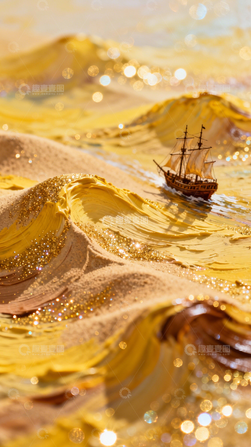 高清大图下载【趣麦麦图】金浪航船奇幻复古
