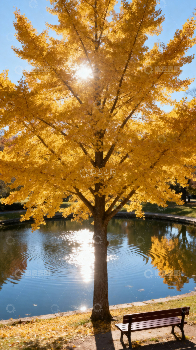 高清大图下载【趣麦麦图】 银杏叶银杏树秋天_竖屏005