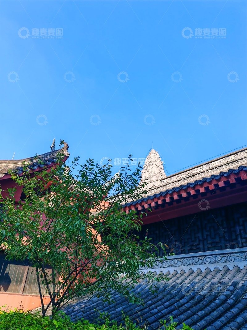 高清大图下载【趣麦麦图】古典建筑蓝天绿树