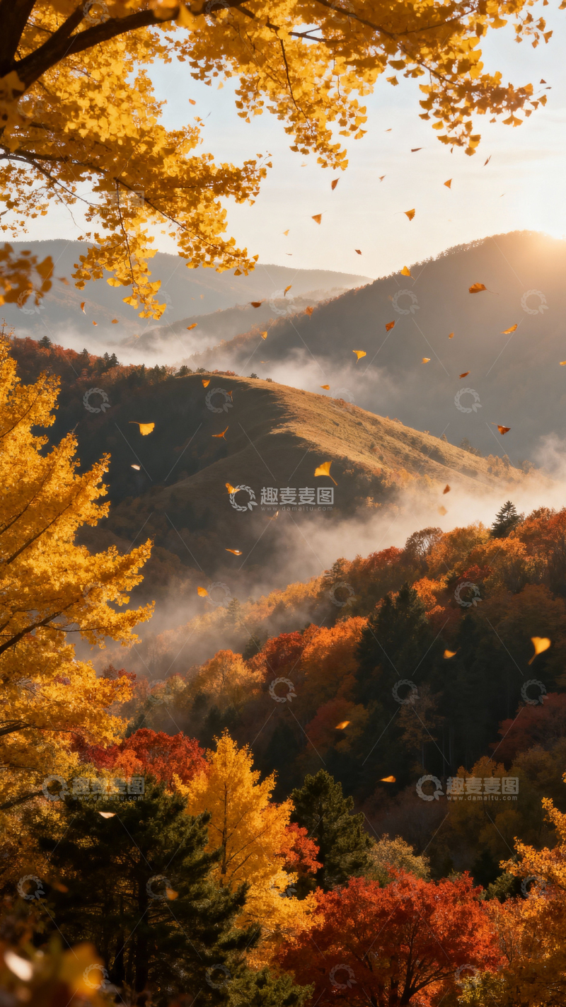 高清大图下载【趣麦麦图】银杏叶银杏树秋天_竖屏029