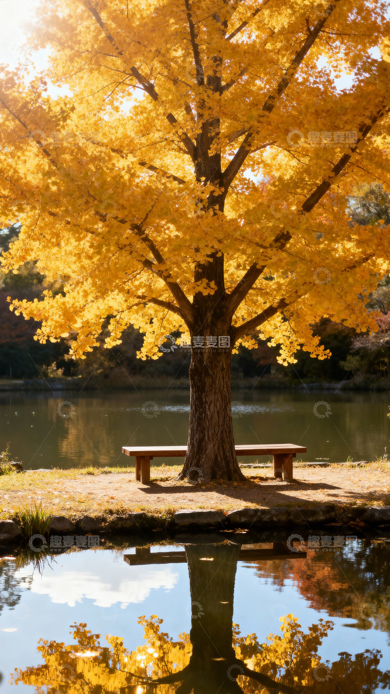 高清大图下载【趣麦麦图】 银杏叶银杏树秋天_竖屏009