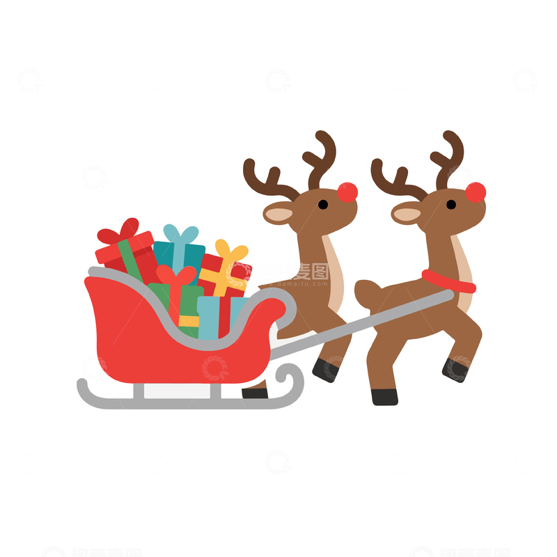 源文件下载【趣麦麦图】圣诞节日驯鹿雪橇插画