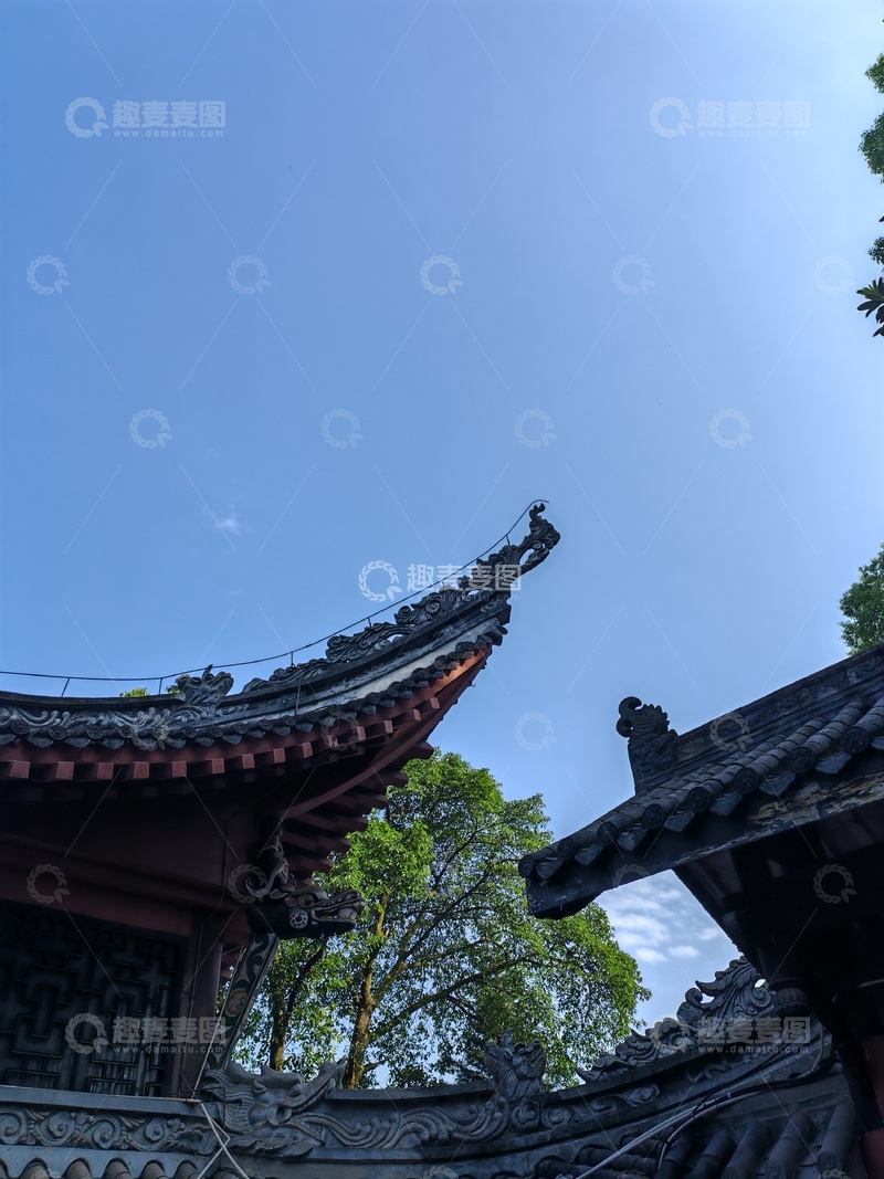 高清大图下载【趣麦麦图】古风建筑蓝天树木摄影