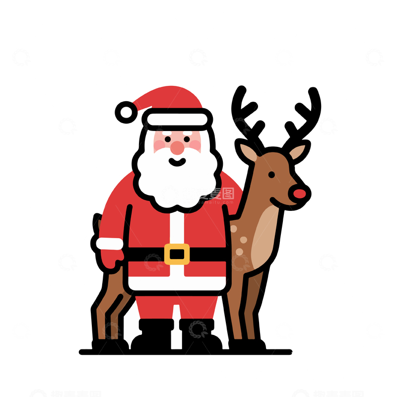 源文件下载【趣麦麦图】圣诞老人麋鹿卡通形象矢量插画