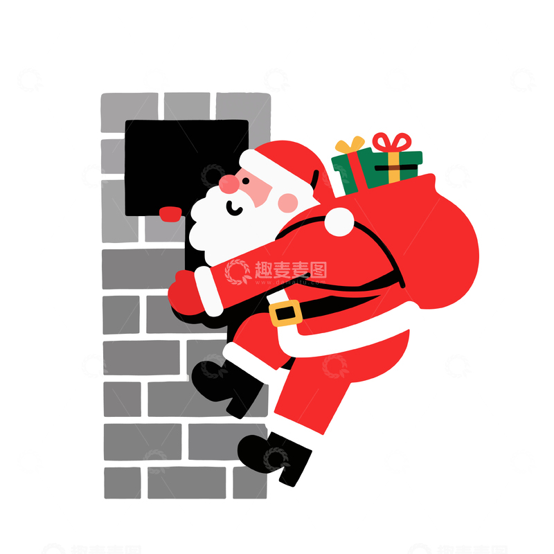 源文件下载【趣麦麦图】卡通圣诞老人爬窗送礼物