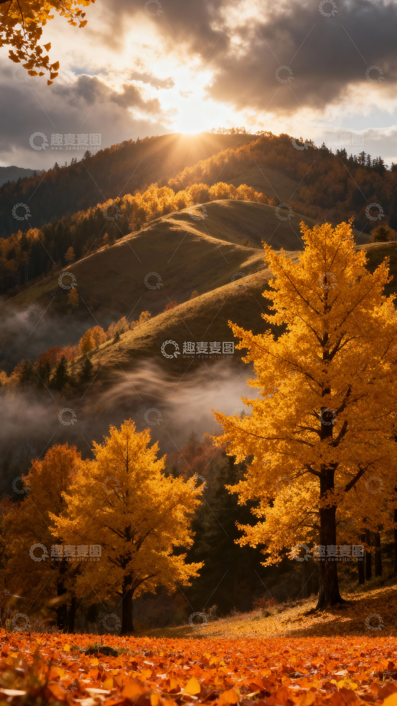 高清大图下载【趣麦麦图】银杏叶银杏树秋天_竖屏034