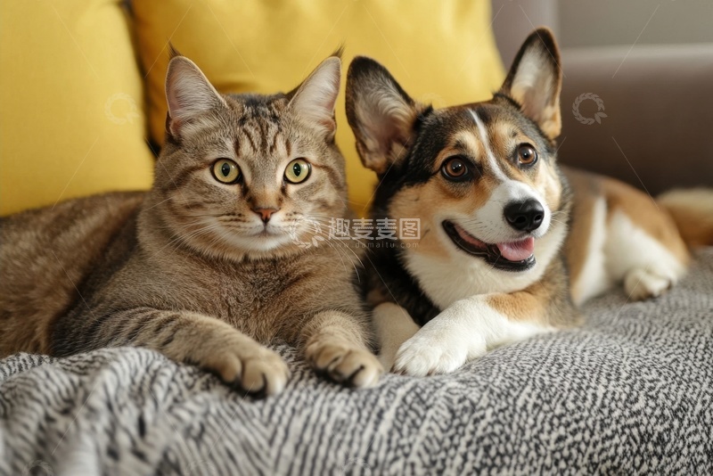 高清大图下载【趣麦麦图】狸花猫和一只狗狗