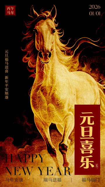 金马迎春新年贺卡设计