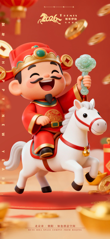财神白马春节元旦新年系列海报1