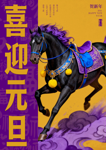 骏马迎新年喜庆海报设计