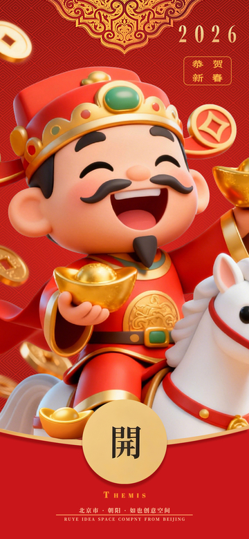 财神白马春节元旦新年系列海报2