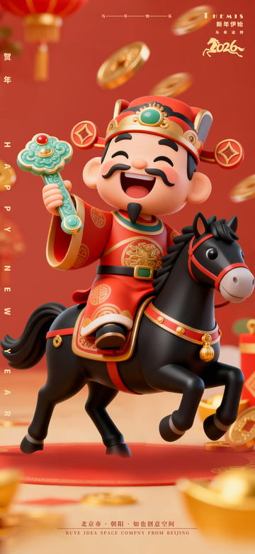 财神马春节元旦新年系列海报