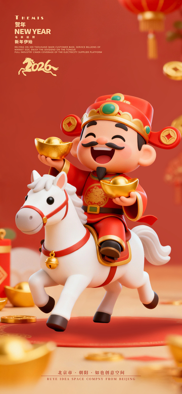 财神白马春节元旦新年系列海报3