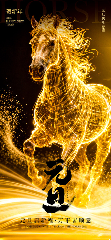 金色粒子马年海报