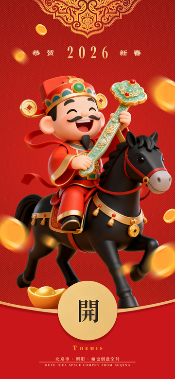 财神黑马春节元旦新年系列海报1