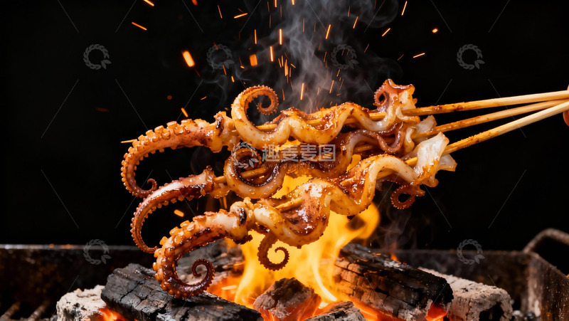 高清大图下载【趣麦麦图】美食烧烤之炭火烧烤鱿鱼须