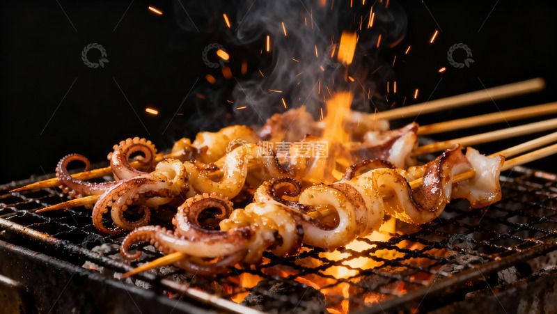 高清大图下载【趣麦麦图】美食烧烤之烧烤鱿鱼须