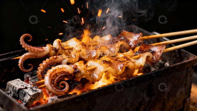 高清大图下载【趣麦麦图】美食烧烤之烧烤鱿鱼