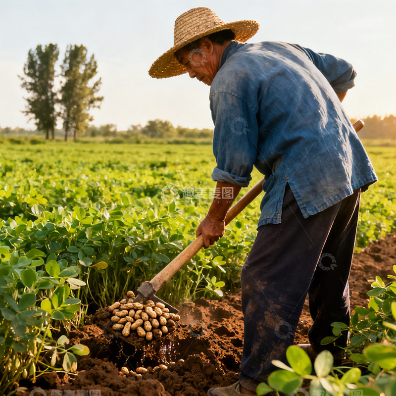高清大图下载【趣麦麦图】农田劳作农民收获花生