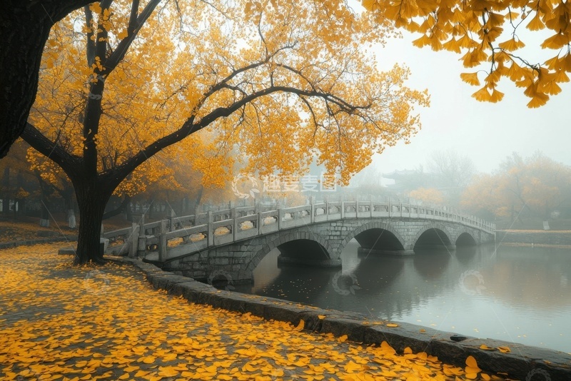 高清大图下载【趣麦麦图】秋季公园石拱桥自然美景