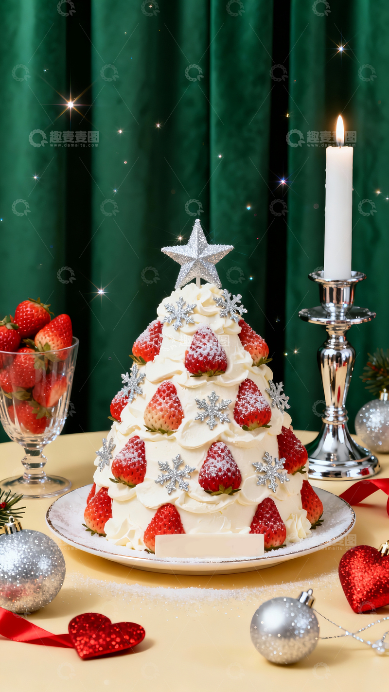 源文件下载【趣麦麦图】草莓雪星圣诞树蛋糕3
