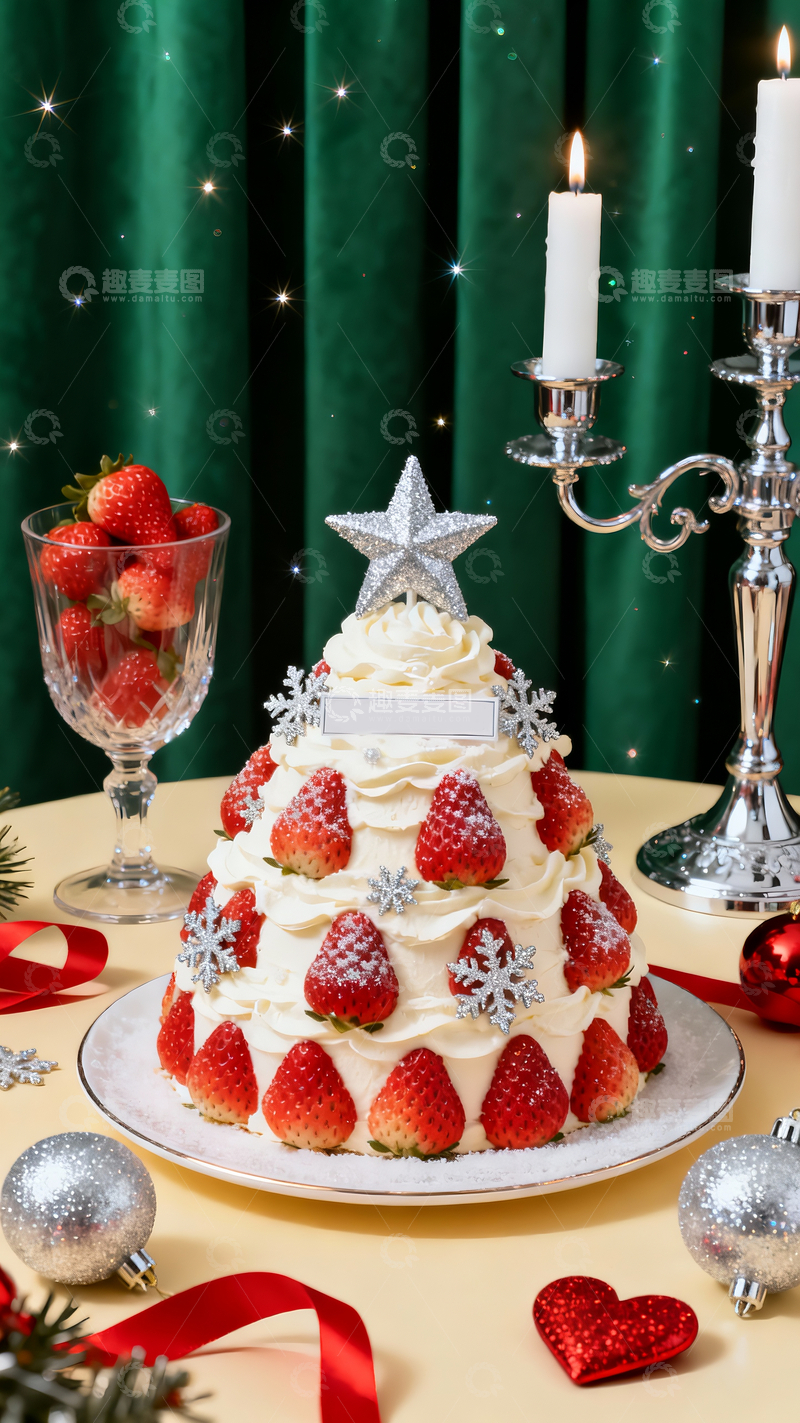 源文件下载【趣麦麦图】草莓雪星圣诞树蛋糕1
