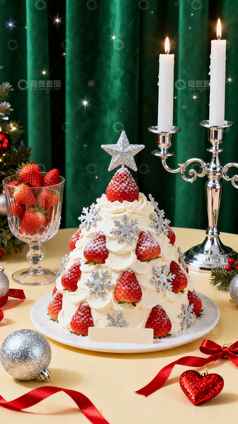 源文件下载【趣麦麦图】草莓雪星圣诞树蛋糕4