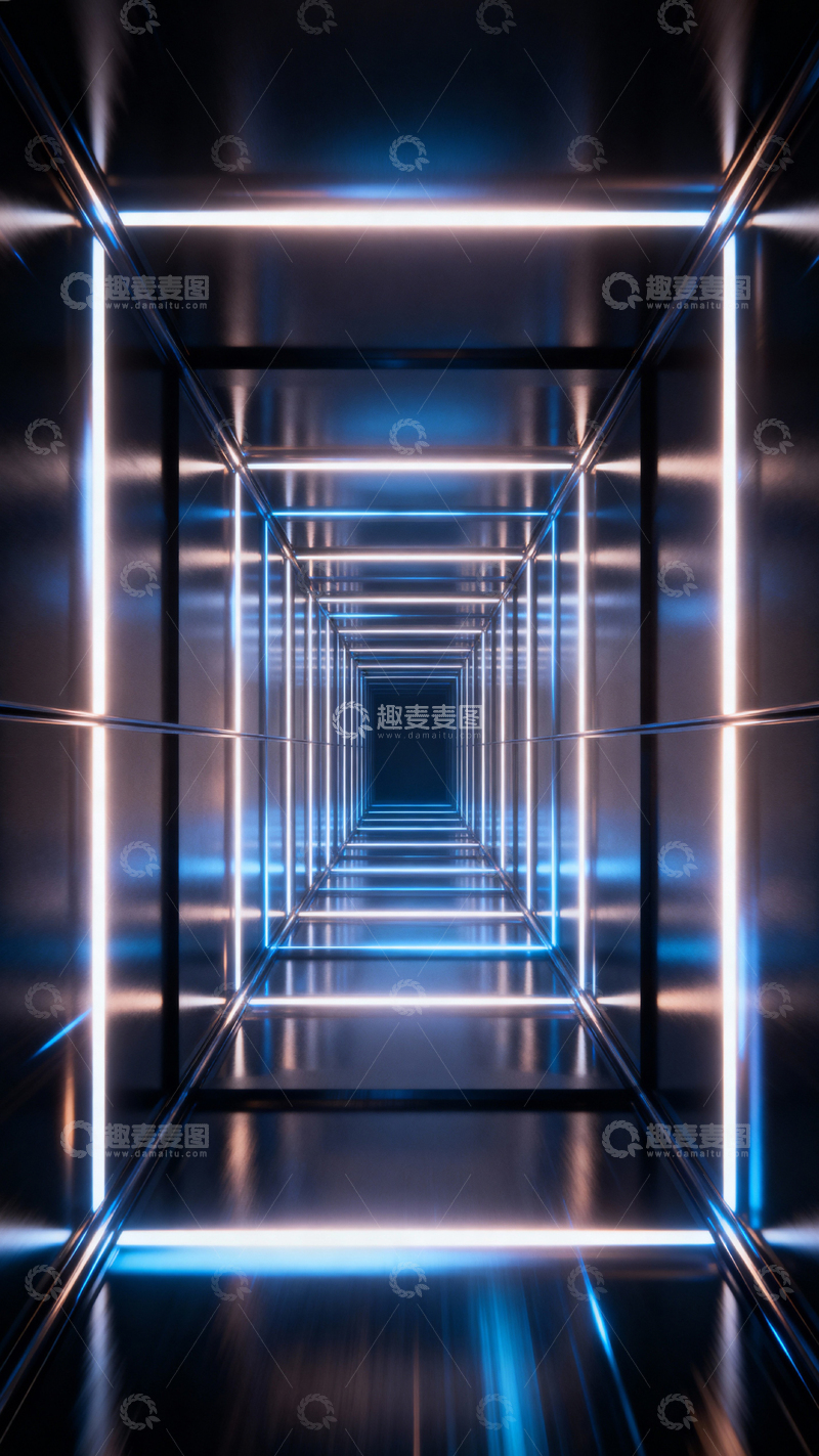 高清大图下载【趣麦麦图】科技风隧道背景_竖屏005