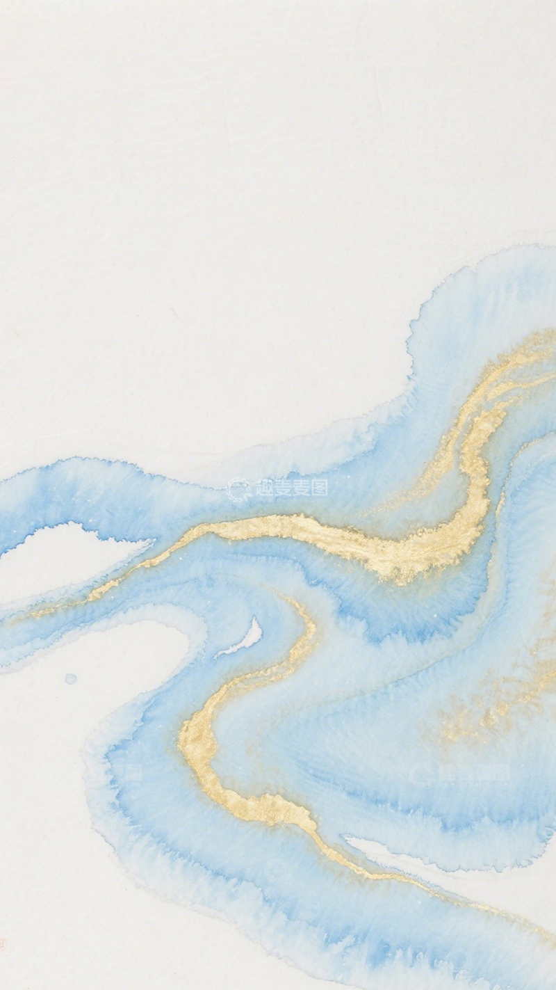 高清大图下载【趣麦麦图】蓝金水彩流体曲线2