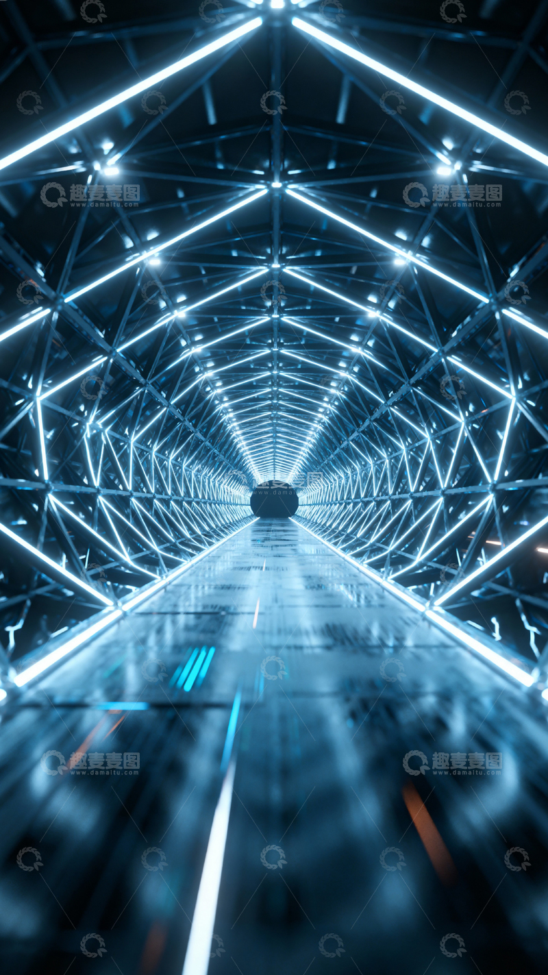 高清大图下载【趣麦麦图】科技风隧道背景_竖屏012