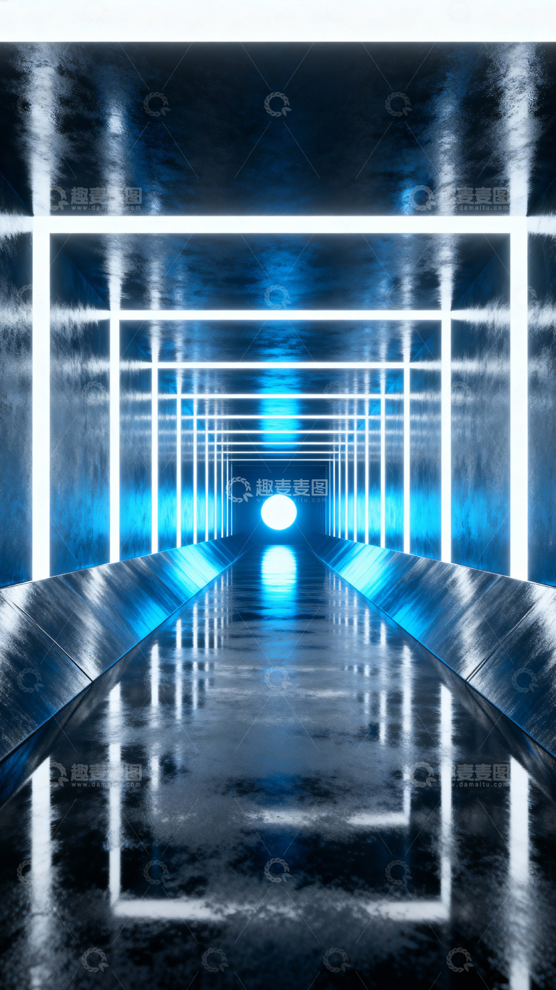 高清大图下载【趣麦麦图】科技风隧道背景_竖屏016