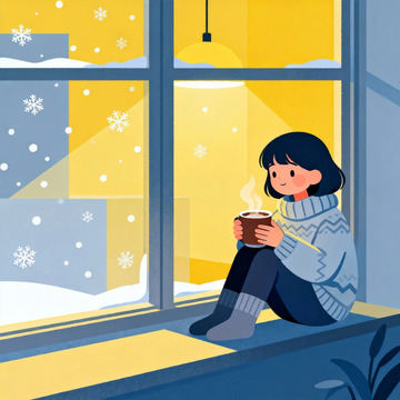 冬日窗边温馨插画
