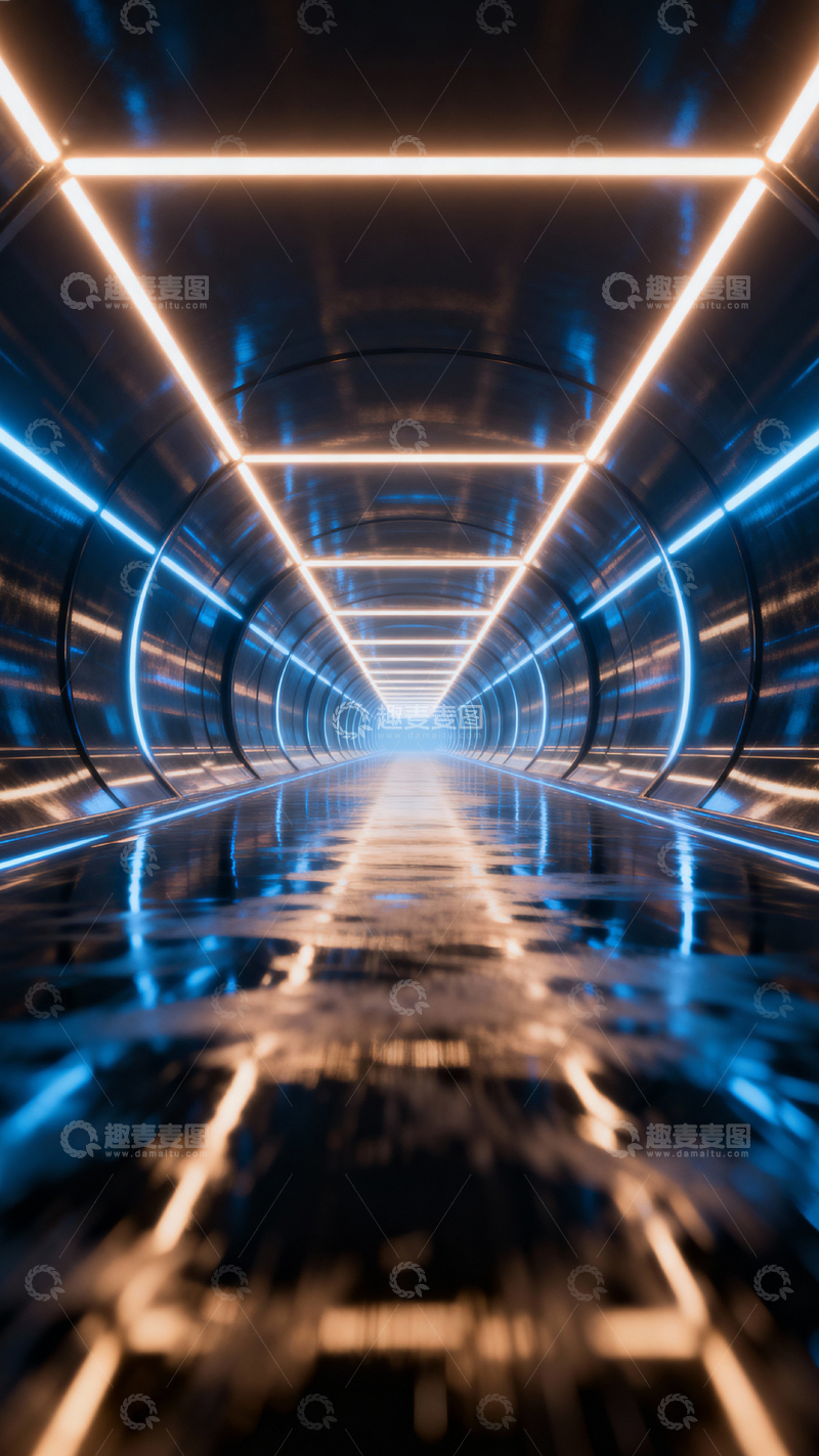 高清大图下载【趣麦麦图】科技风隧道背景_竖屏002