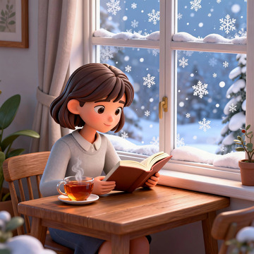 冬日温馨阅读时光卡通插画