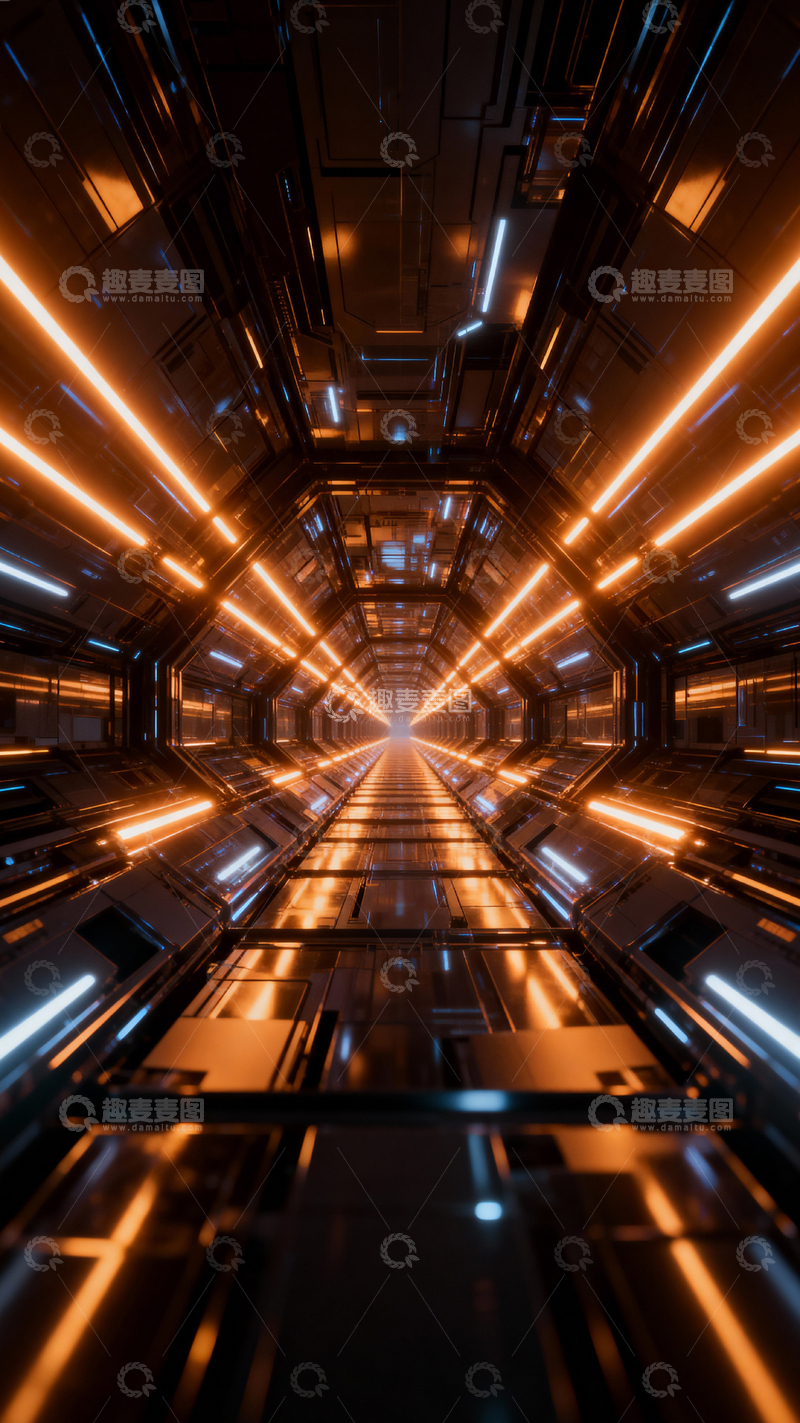 高清大图下载【趣麦麦图】科技风隧道背景_竖屏008