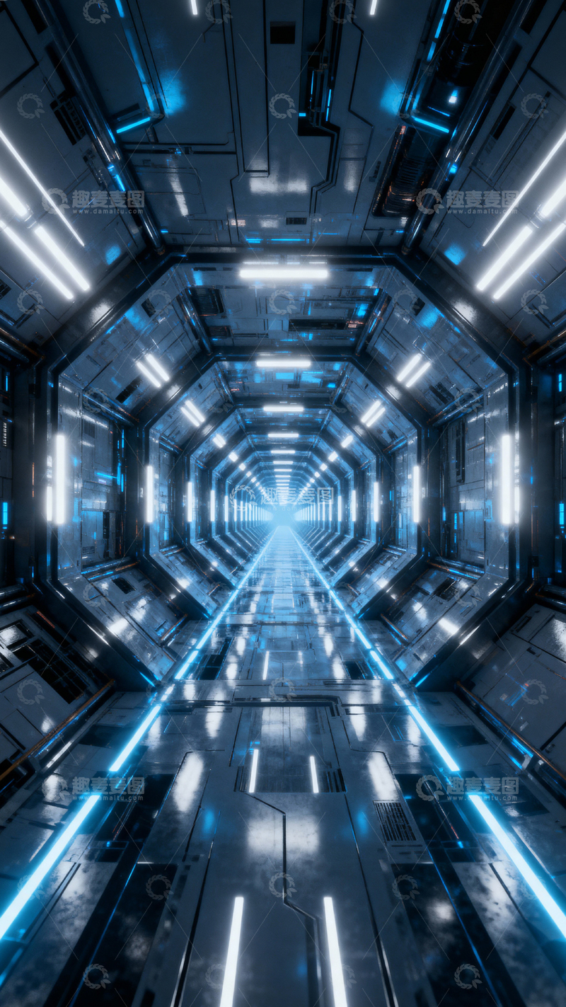 高清大图下载【趣麦麦图】科技风隧道背景_竖屏003