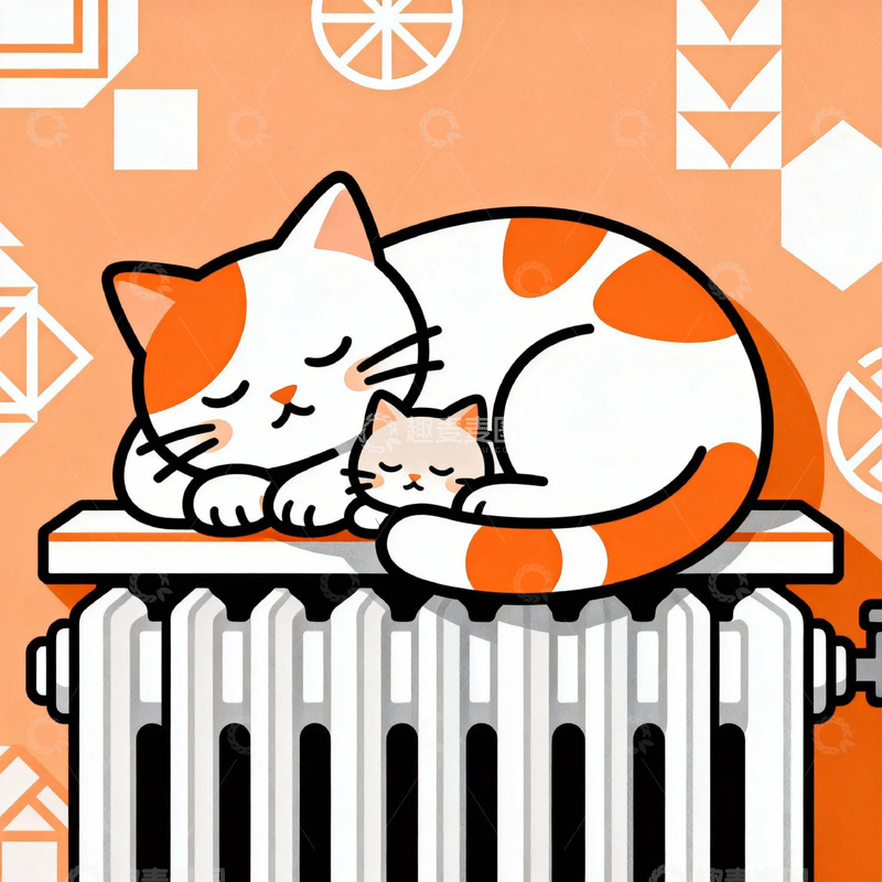 高清大图下载【趣麦麦图】卡通风猫咪休憩设计素材