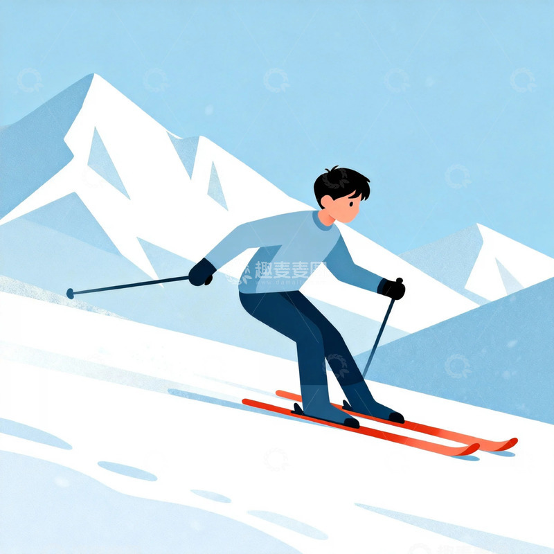 高清大图下载【趣麦麦图】滑雪运动插画风格海报设计素材
