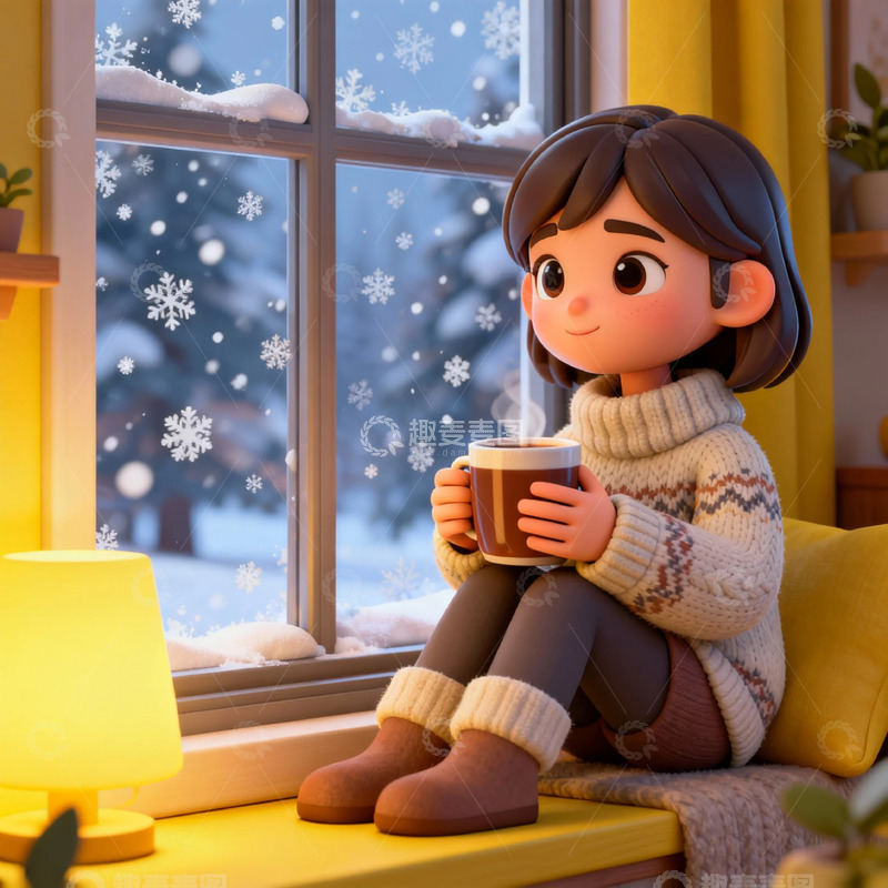 高清大图下载【趣麦麦图】冬日室内温馨插画