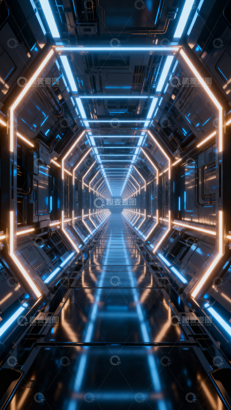 高清大图下载【趣麦麦图】科技风隧道背景_竖屏019
