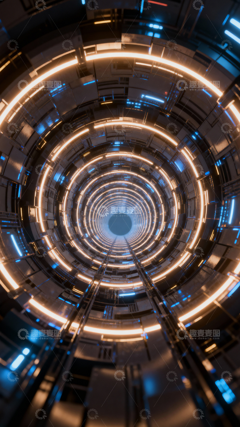 高清大图下载【趣麦麦图】科技风隧道背景_竖屏015
