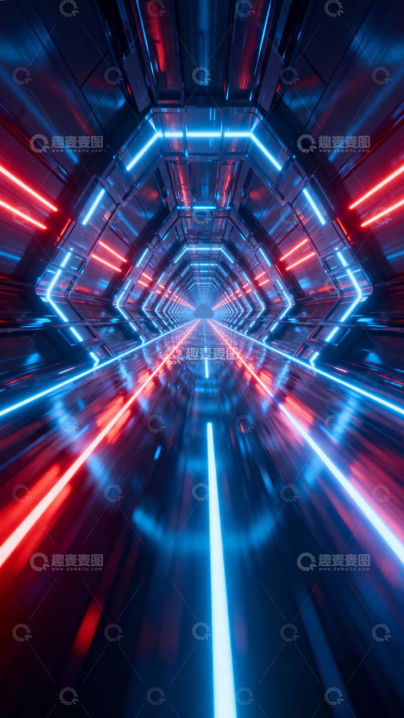 高清大图下载【趣麦麦图】科技风隧道背景_竖屏001