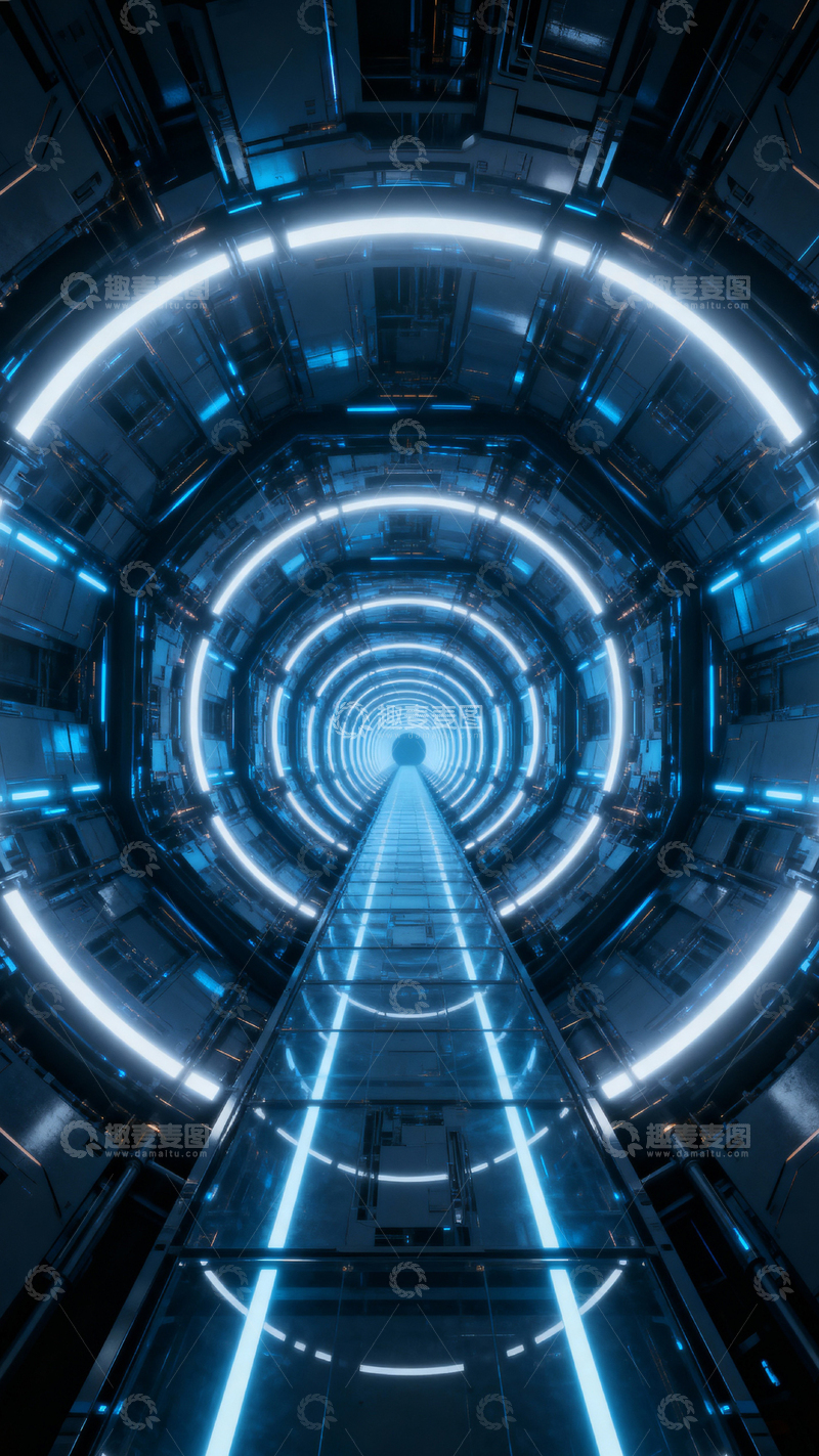 高清大图下载【趣麦麦图】科技风隧道背景_竖屏014